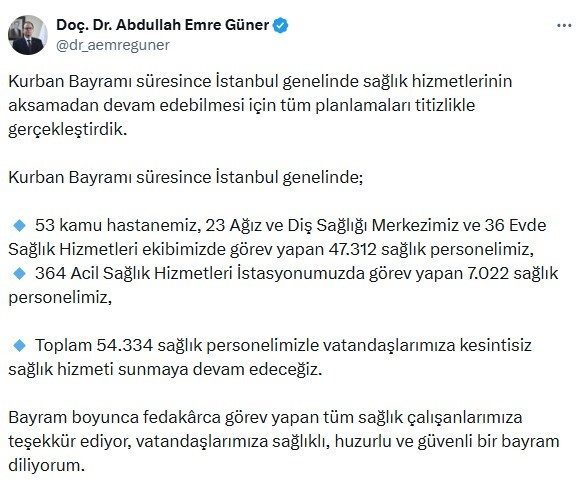 İstanbul İl Sağlık Müdürü Doç. Dr. Abdullah Emre Güner, Kurban