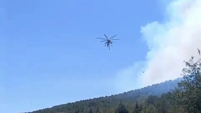 Balıkesir’in Gömeç ilçesinde 24 saattir devam eden orman yangını ile