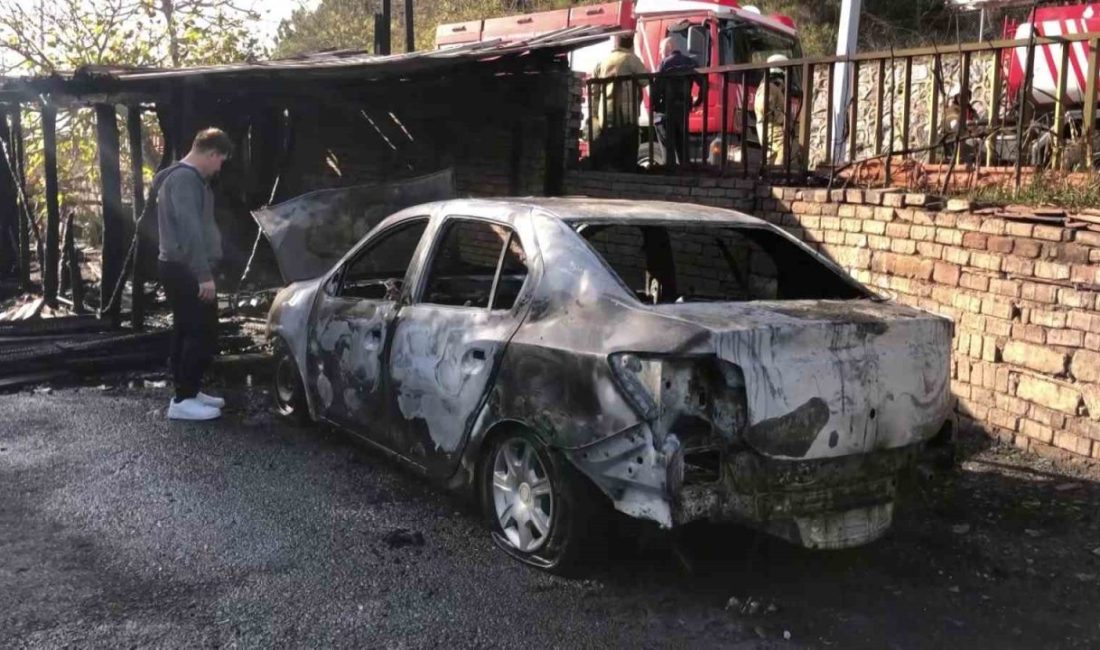 Beykoz bir garaj da çıkan yangın garaj yakınında bulunan otomobile