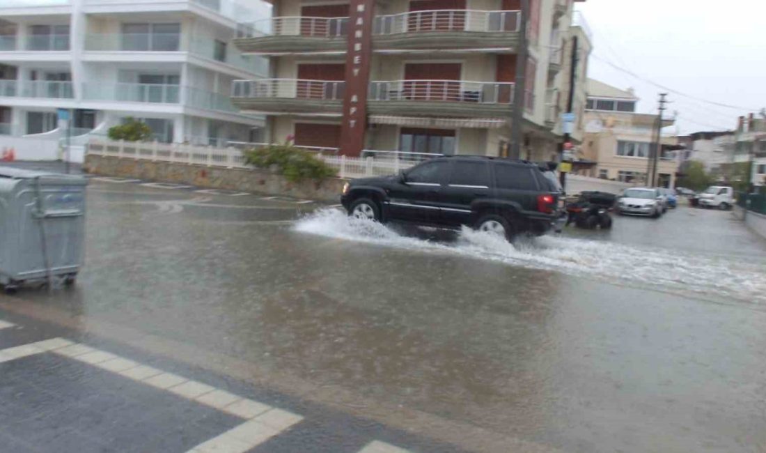 Balıkesir’in Burhaniye ilçesinde, etkili olan sağanak nedeniyle yollar göle döndü,