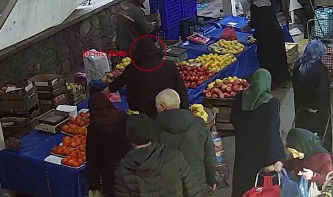 Bursa’da pazar alanında alışveriş yapıyormuş gibi dolanıp, koluna çarptığı kadının