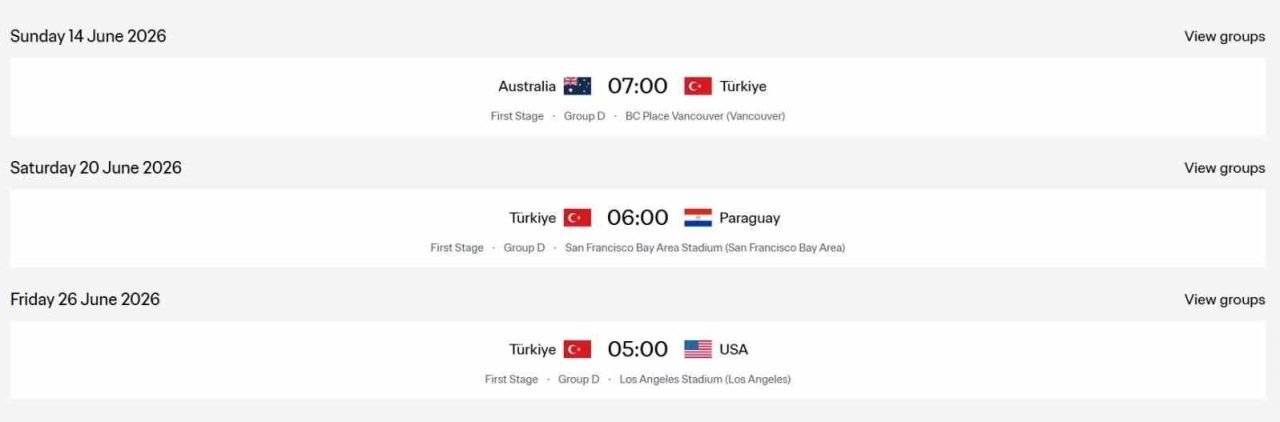 A Milli Futbol Takımı’nın, 2026 FIFA Dünya Kupası D Grubu’nda