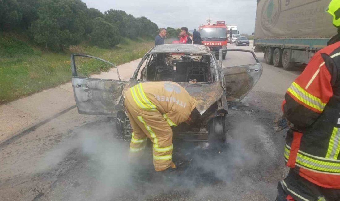 Biga-Bandırma Karayolu Marmara OSB yakınlarında çıkan araç yangını ekiplerin müdahalesiyle