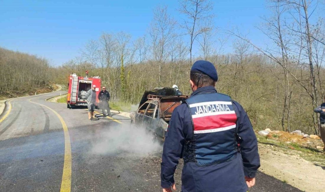 Bilecik’te seyir halinde iken alev alan otomobil kullanılmaz hala geldi.