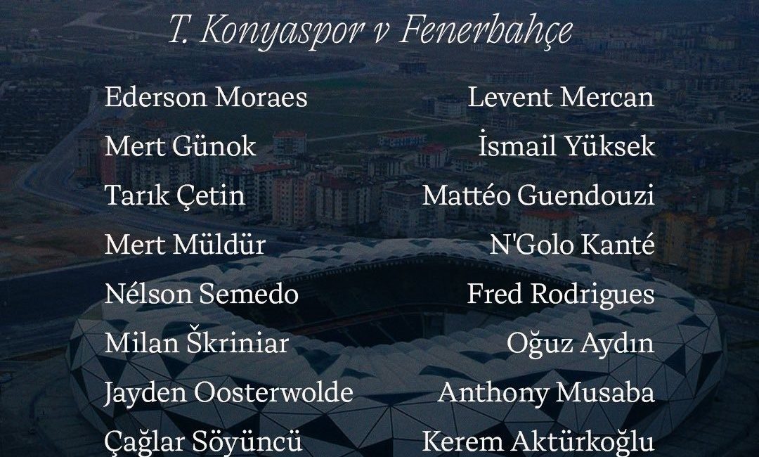 Fenerbahçe’nin Ziraat Türkiye Kupası çeyrek finalinde deplasmanda Konyaspor ile oynayacağı