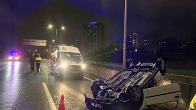 Tekirdağ Çorlu’da direksiyon hakimiyetini kaybeden alkollü sürücünün kullandığı otomobil takla