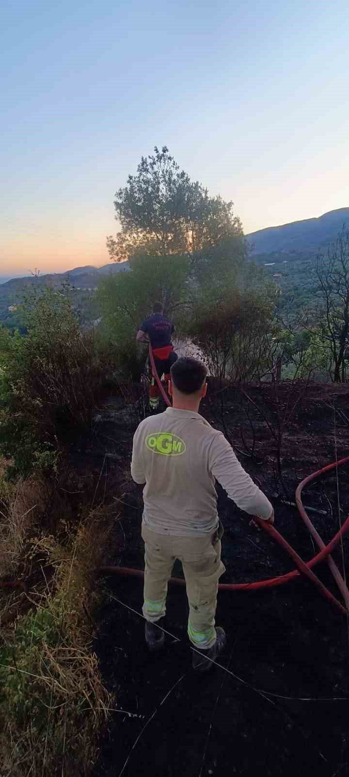 Edremit ilçesinde, turistik Çamlıbel Mahallesinde çıkan ot yangını korkuya neden