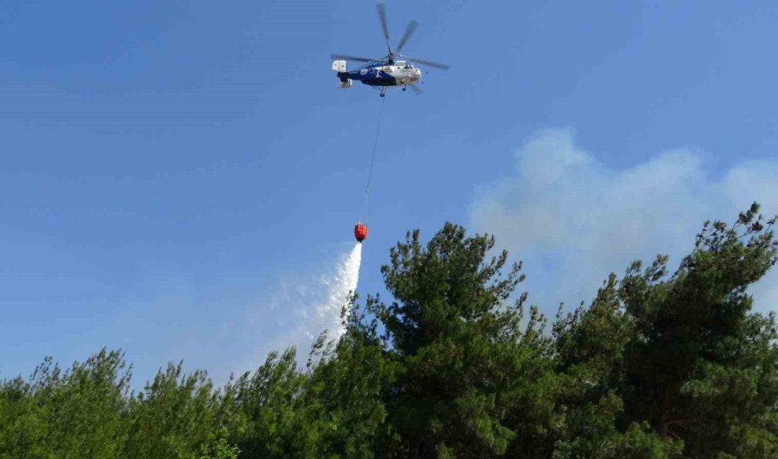 Çanakkale’de tarım arazisinde çıkan yangın ekiplerin havadan ve karadan müdahalesiyle