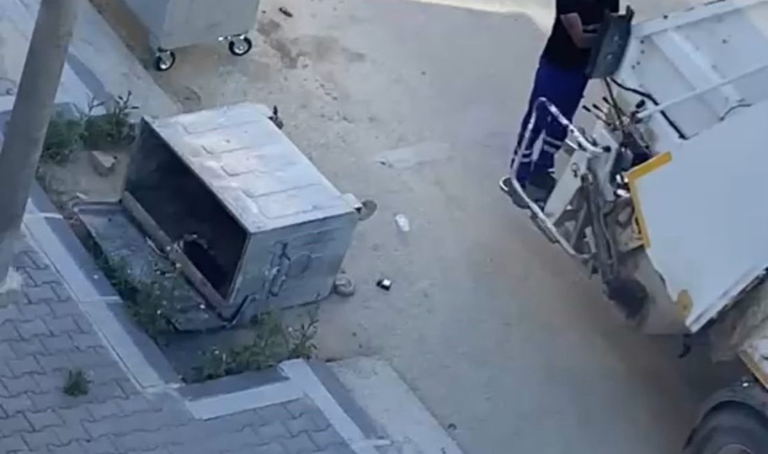 Edirne’de devrilerek yan yatan bir çöp konteynerinin yaklaşık bir haftadır