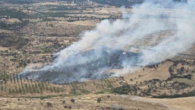 Çanakkale’nin Ezine ilçesinde Orman Bölge Müdürlüğü’ne bağlı ekiplerin havadan ve