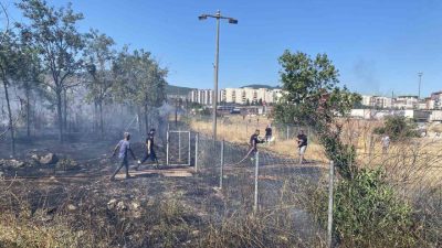 Kocaeli’nin Körfez ilçesi TEM Otoyolu kenarında seyir halindeki saman yüklü