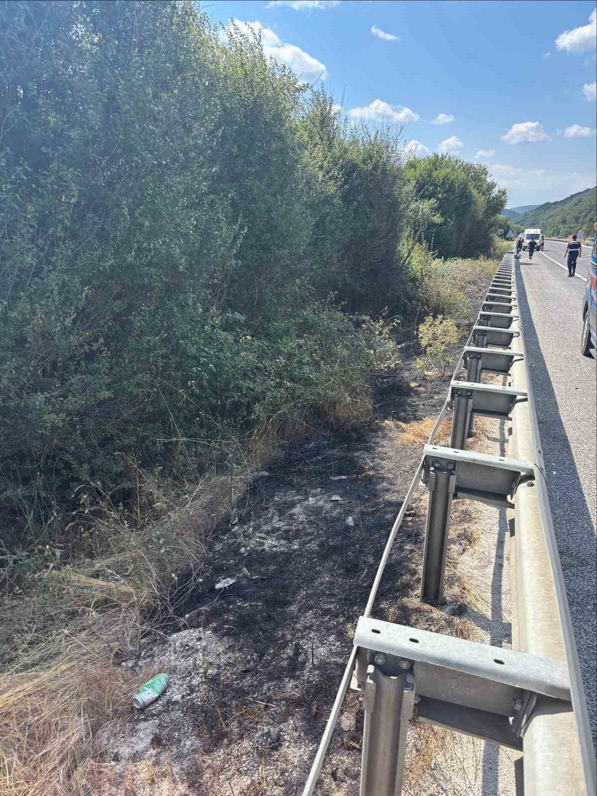 Bilecik’te seyir halinde bir araçtan atılan sigara izmariti yangına sebep