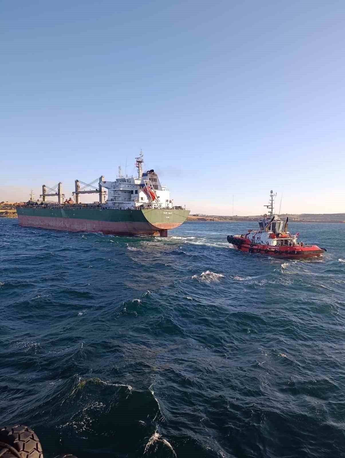 Çanakkale Boğazı’nda makine arızası nedeniyle dökme yük gemisi karaya oturdu.