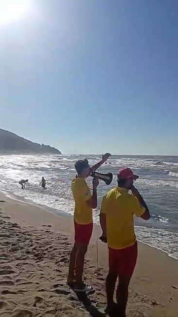 Bursa’nın Karacabey ilçesinde denizin dalgalı olmasına rağmen bir vatandaş, cankurtaran