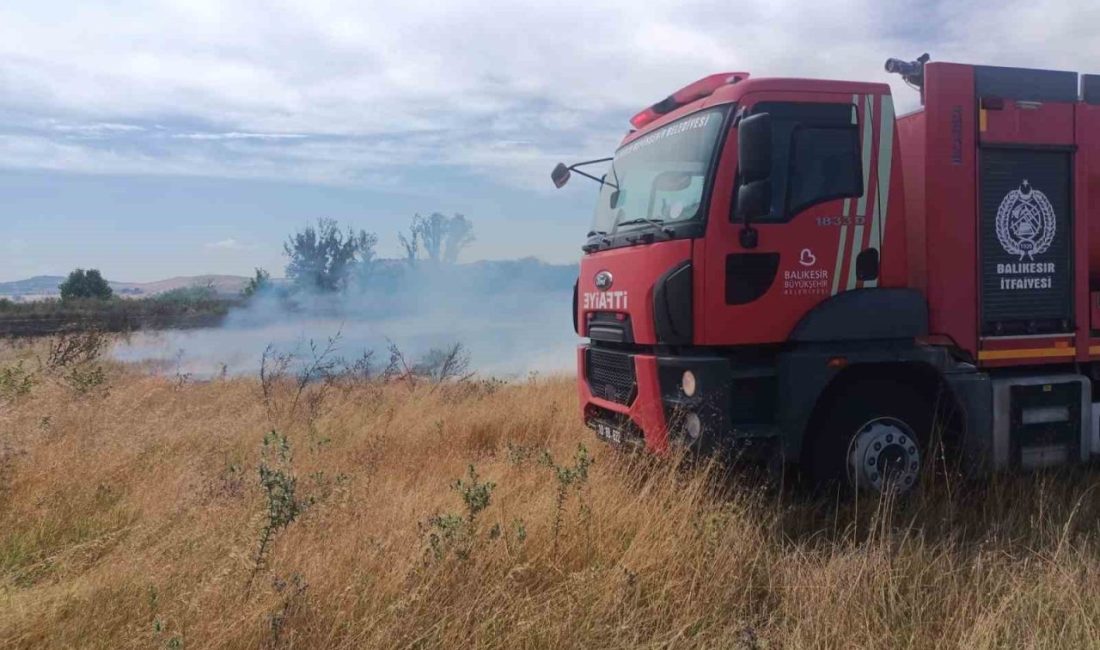 Balıkesir’in Manyas ilçesinde 25 dönümlük merada meydana gelen ot yangını,