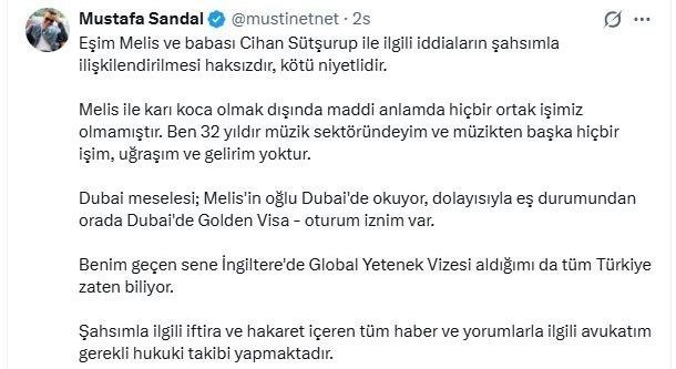 Şarkıcı Mustafa Sandal, eşi Melis Sandal’ın tasfiye kararı alınan fonlardan