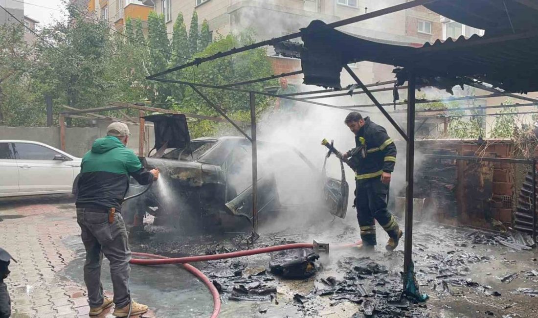 Tekirdağ’ın Çerkezköy ilçesinde apartman otoparkında park halindeki otomobil, henüz belirlenemeyen